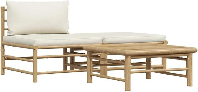 vidaXL 3-teiliges Garten-Lounge-Set aus Bambus mit Kissen in Beige und Weiß - Bild 1