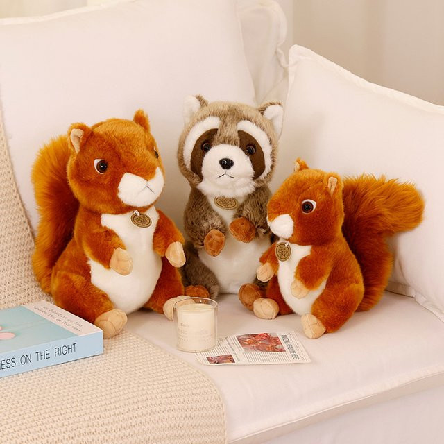 Eichhörnchen Waschbär Plüschtiere, weiche Tier Puppen, Braun - Bild 1
