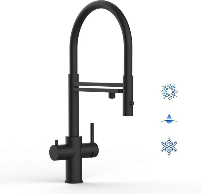 VIZIO 5-Wege Küchenarmatur aus Edelstahl mit 360 Grad schwenkbarem Auslauf und abnehmbarer 2-Strahl Handbrause in Schwarz Matt - Bild 1