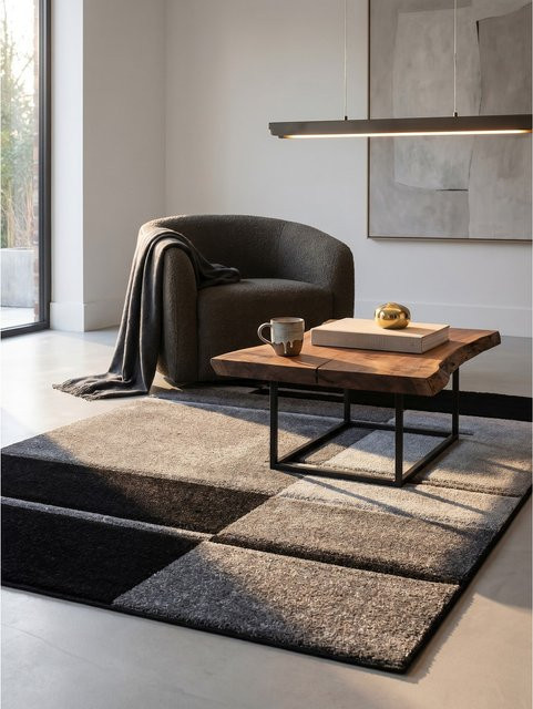 Kurzflorteppich LATEMAR von Kadima Design, kariert, Grau, B: 120 cm, T: 170 cm - Bild 1