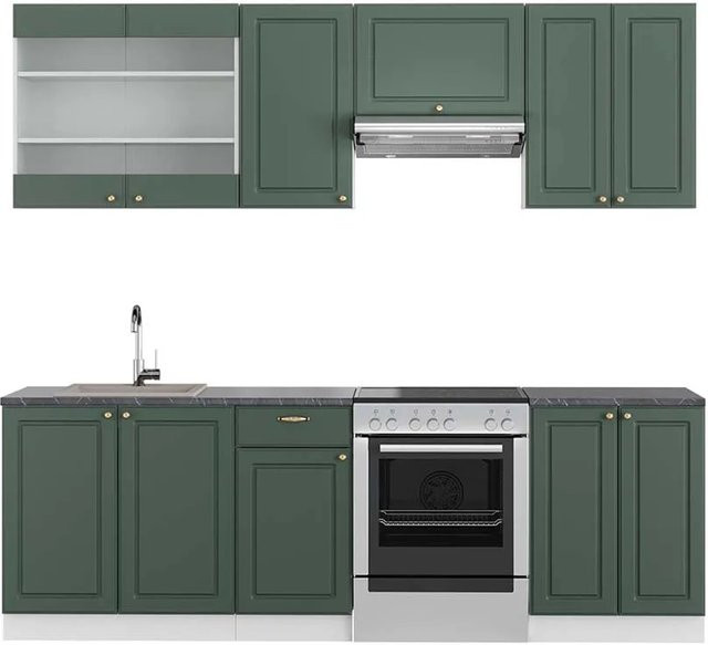 Vicco Fame-Line Küchenschränke im Landhausstil, Breite: 240 cm, Farben: Grün, Gold, Weiß und Anthrazit - Bild 1