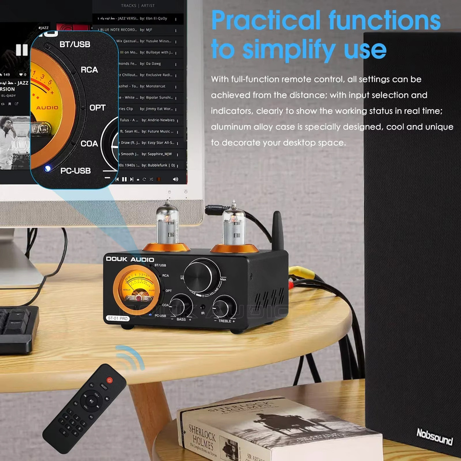 Nobsound HiFi Bluetooth 5.0 Vakuumröhrenverstärker mit VU-Messgerät, USB DAC Stereoempfänger, COAX/OPT Digitalverstärker, Schwarz - Bild 6
