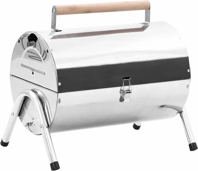 vidaXL Tragbarer Holzkohlegrill aus Edelstahl mit Doppelrost in Silber - Bild 1