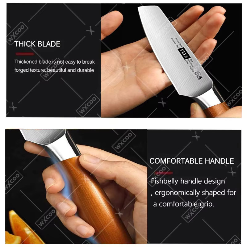 WXCOO Japanisches Küchenmesser aus Edelstahl in Silber mit Holzgriff, Mehrzweck-Obstschälmesser für deinen Haushalt - Bild 5