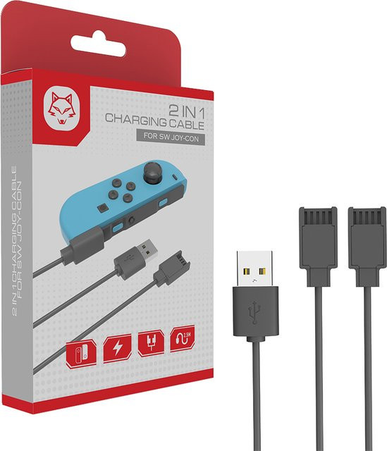 ALLOYSEED 2-in-1 Reise-USB-Ladekabel für Nintendo Switch Joycon Controller in Schwarz - Bild 1