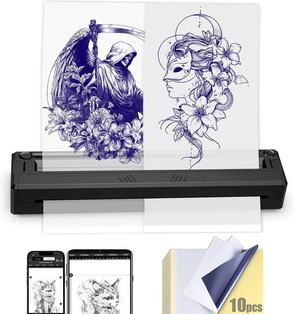 Gakonp Drahtloser Tattoo-Schablonen-Drucker, Kabellose Thermokopierer-Transfermaschine für Tattoo-Designs und PDF-Fotos in Schwarz - Bild 1