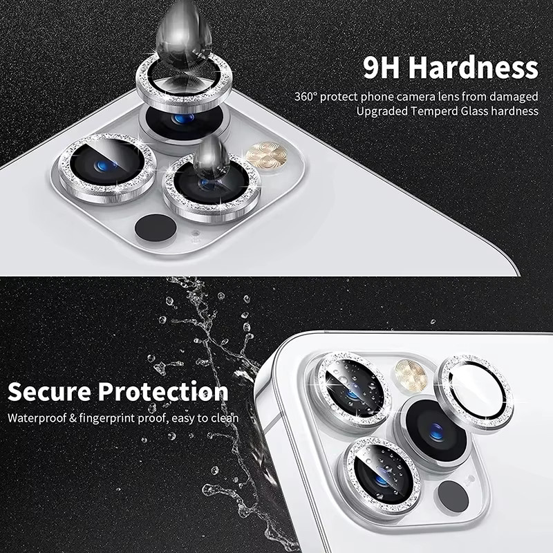 Diamant-Bling Kamera-Schutzglas Set für Apple iPhone 16 15 14 Pro Max Plus in Schwarz und Silber - Bild 5