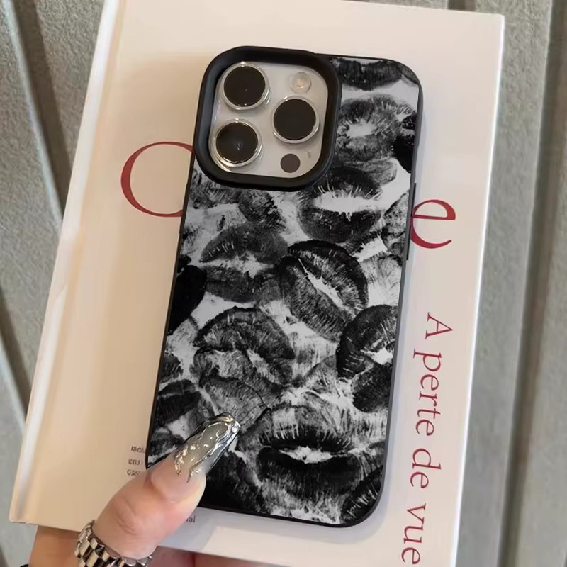 Kreativität Black Lip Print Handyhülle für iPhone 16 15 14 13 12 11 Pro Max Plus und XR Schutz Soft Cover in Schwarz - Bild 4