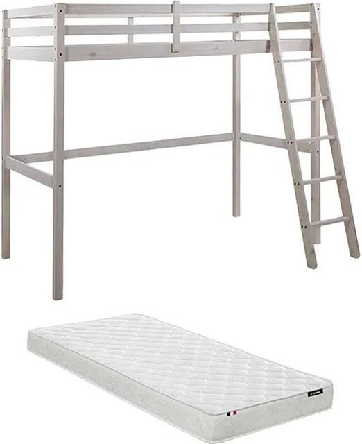 Vente-unique Hochbett Gedeon aus massiver Kiefer in Weiß, B/T/H: 90 x 190 x 198 cm - Bild 1