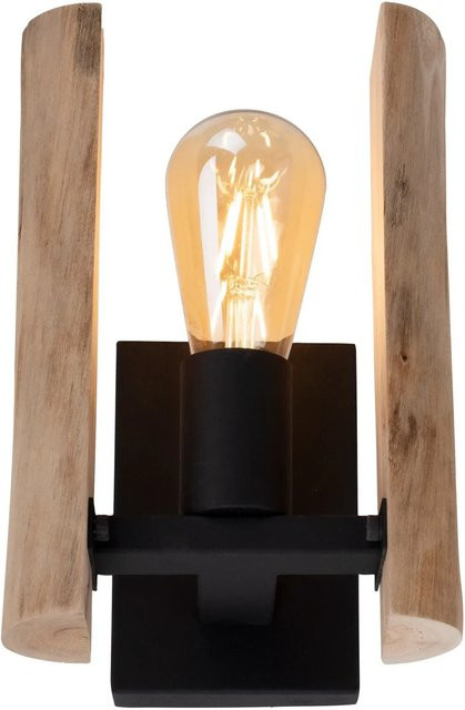 Just Light. Wandleuchte Log in Holz Natur und Mattschwarz, Höhe: 25 cm - Bild 1
