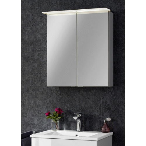 Fackelmann Spiegelschrank b.perfekt in Weiß und Grau mit Softclose-Türen, integrierter LED-Beleuchtung und Rasierfach, B/H/T: 60 x 69 x 23,1 cm - Bild 2