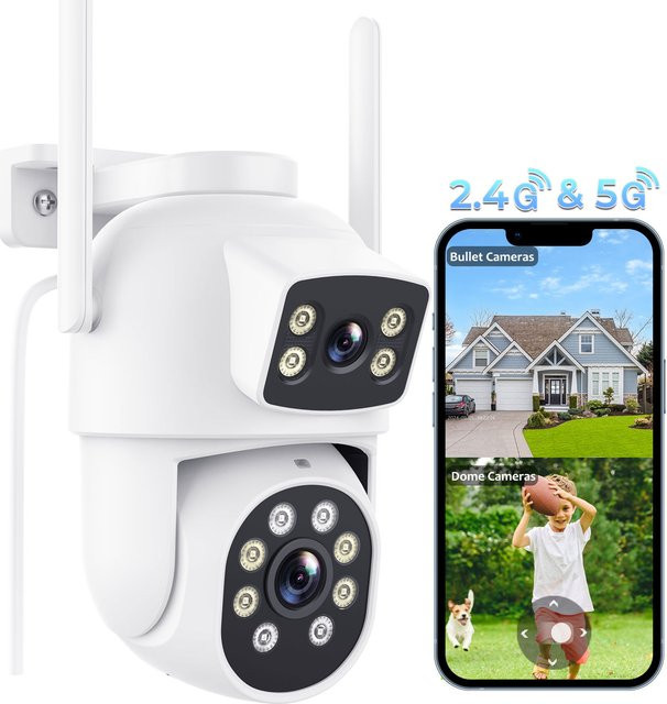 BESDER O-Kam Pro PTZ Wifi IP Kamera mit Dual Objektiv, 10MP 5K Auflösung, AI Menschliche Erkennung, 2,4G/5G WIFI und ONVIF, Farbe: Weiß - Bild 1