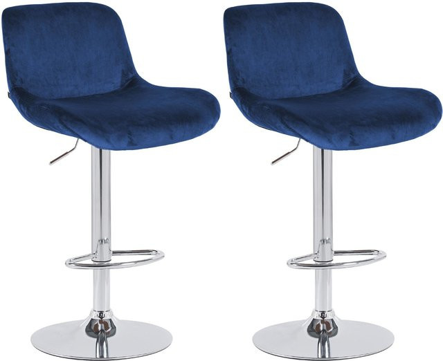 CLP 2er Set Barhocker Solon in Blau, höhenverstellbar und drehbar, gepolsterte Barstühle mit Rückenlehne und Samtbezug in Chrom-Optik - Bild 1