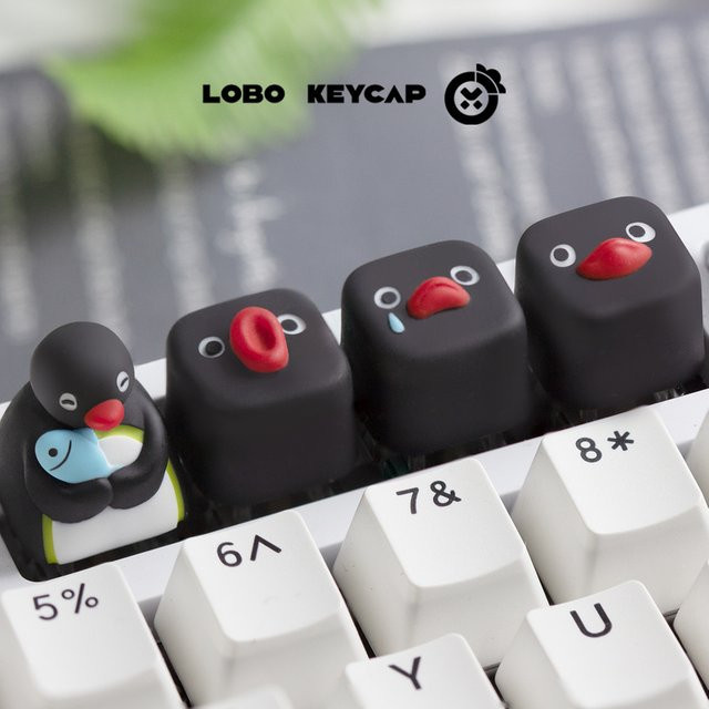 52TOYS Anime Pinguin Mechanische Tastatur Keycaps aus Harz in Schwarz mit verschiedenen Ausdrücken - Bild 1