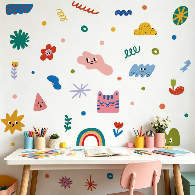 Kingsmile Boho-Formen Wandtattoo-Set in Multicolour mit abstrakten Wolken und Regenbogen für das Kinderzimmer - Bild 1