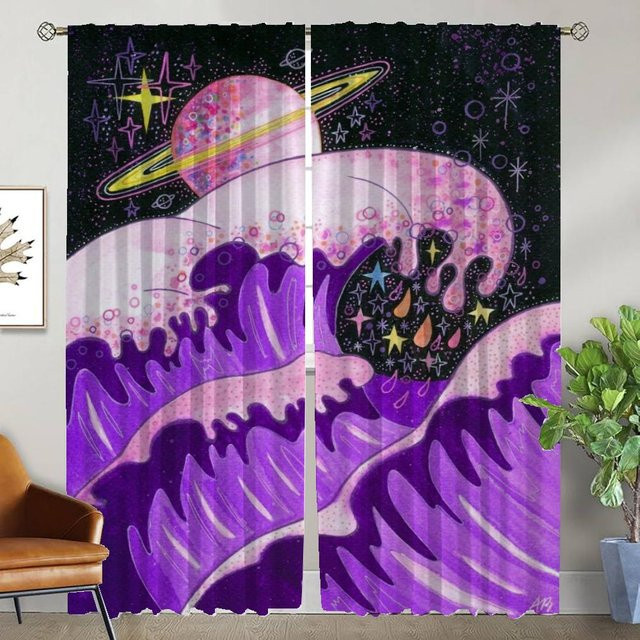 Welle Sonne Vorhänge für Kinderzimmer und Raumteiler, 2er-Set, Farbe: Lila, Breite: 50 cm, Höhe: 70 cm - Bild 1