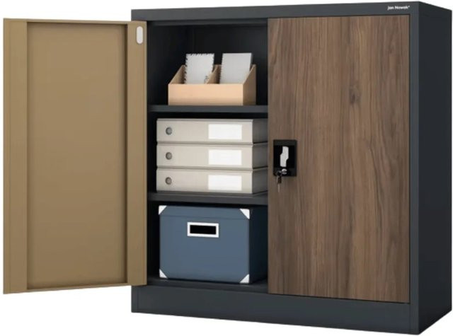 JAN NOWAK Aktenschrank BEATA mit Flügeltüren und Schloss, Anthrazit-Braun, H: 93 cm, B: 90 cm, T: 40 cm - Bild 1