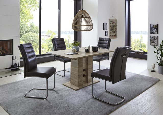 Essgruppe Hela Paula III in Sonoma Eiche und Anthrazit mit ausziehbarem Tisch und Microfaser-Stühlen, B/H/T: 220 x 76 x 90 cm - Bild 1