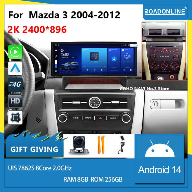 COHO Multimedia Player für Mazda 3 2004-2012 mit 12,3 Zoll 2K QLED Bildschirm, Android 14, 8-Core Prozessor, 8 GB RAM + 256 GB Speicher, Farbe: Schwarz - Bild 1