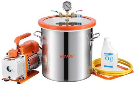 VEVOR Vakuumkammer-Set aus Edelstahl mit 11,4 L Vakuumkammer und 1-stufiger Unterdruckpumpe, 3,5 CFM 99 L/min, Farbe: Silber, zur Stabilisierung von Holz und Entgasung von Silikonharz - Bild 1
