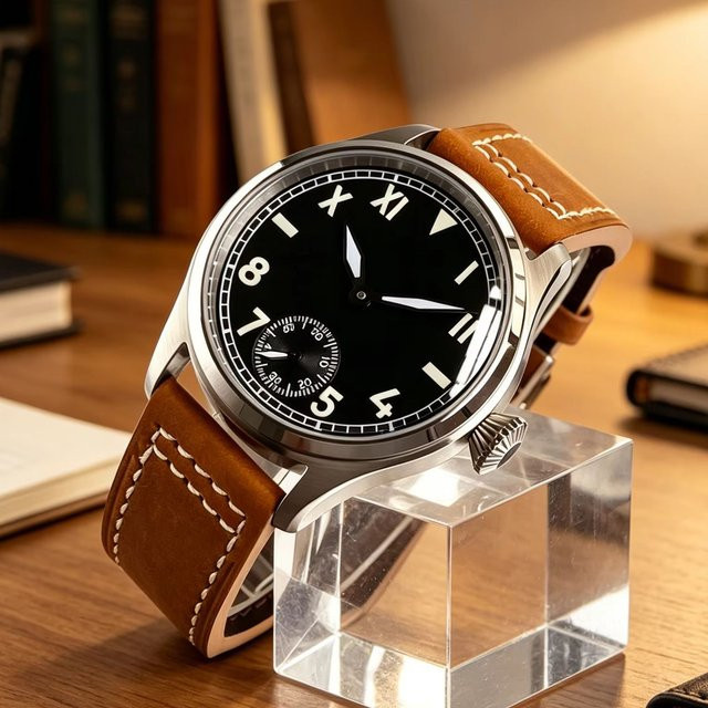 Tandorio Pilotenuhr, Handaufzug, Edelstahl, 42 mm, Herren - Bild 1