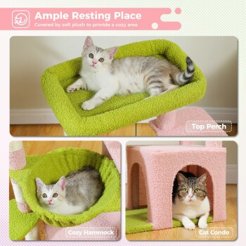 Pawz Road Kleiner Katzenbaum mit Höhle und Hängematte in Pink, Höhe: 92 cm - Bild 2
