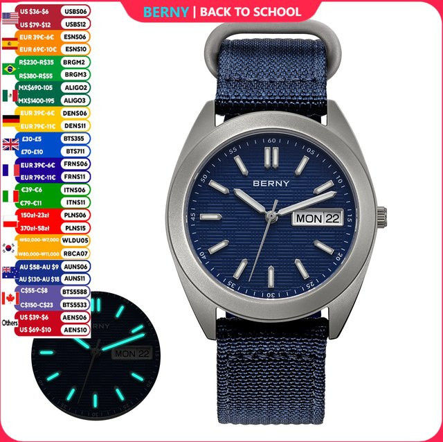 BERNY Armbanduhr Titan, Quarz, 38 mm, Blau, Herren - Bild 1