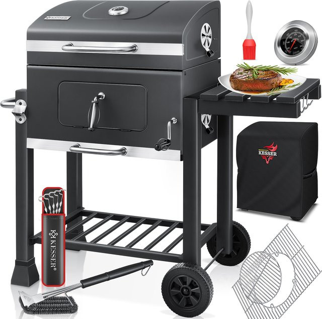 KESSER Grillwagen XXL Holzkohlegrill mit Deckel, Thermometer und Edelstahl-Griff - Bild 1