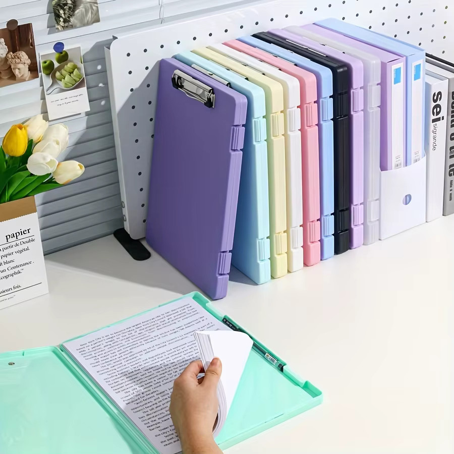 Transparentes A4-Klemmbrett aus Kunststoff mit integriertem Schreibblock und Aufbewahrungsbox für Studenten und Profis - Bild 2