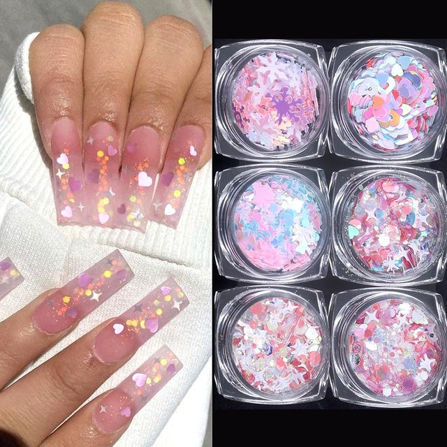 SWEET TREND Nagel Pailletten Mix, Rosa Glitzer Stern Herzform - Bild 1
