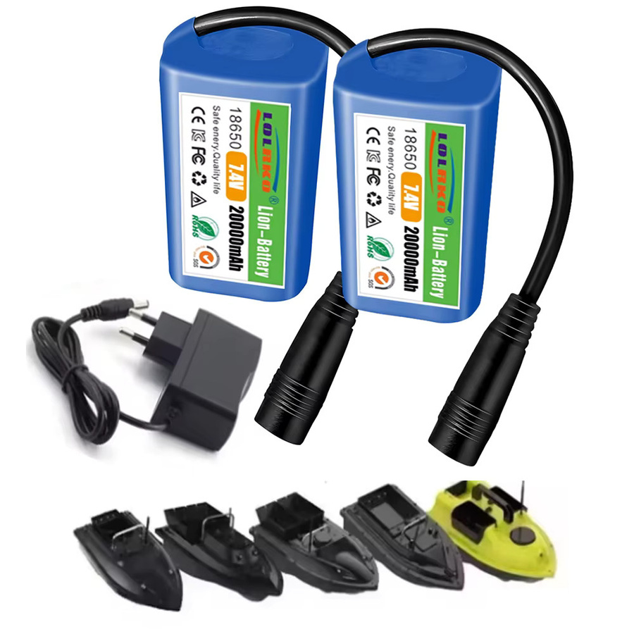 ALalito Ersatzbatterie mit USB-Ladegerät für RC Köderboote, 7,4 V 20000 mAh, Blau - Bild 2