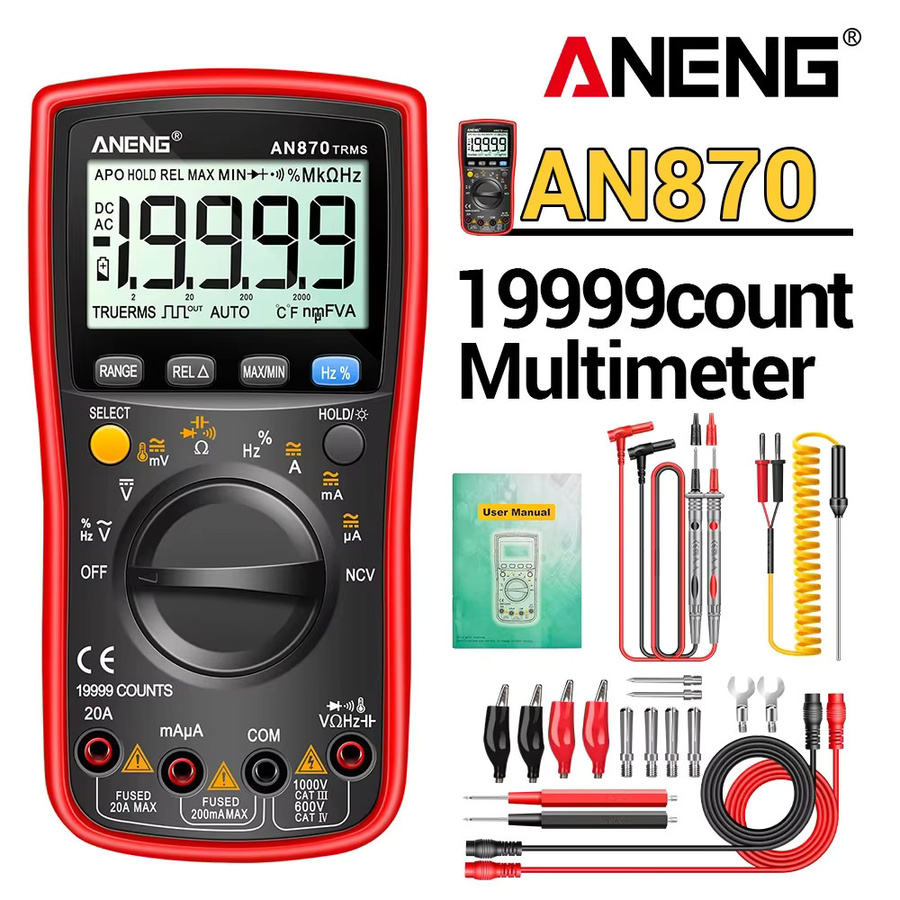 ANENG AN870 Digitalmultimeter True RMS AC/DC Strommesser und professioneller Spannungsprüfer in Rot - Bild 7