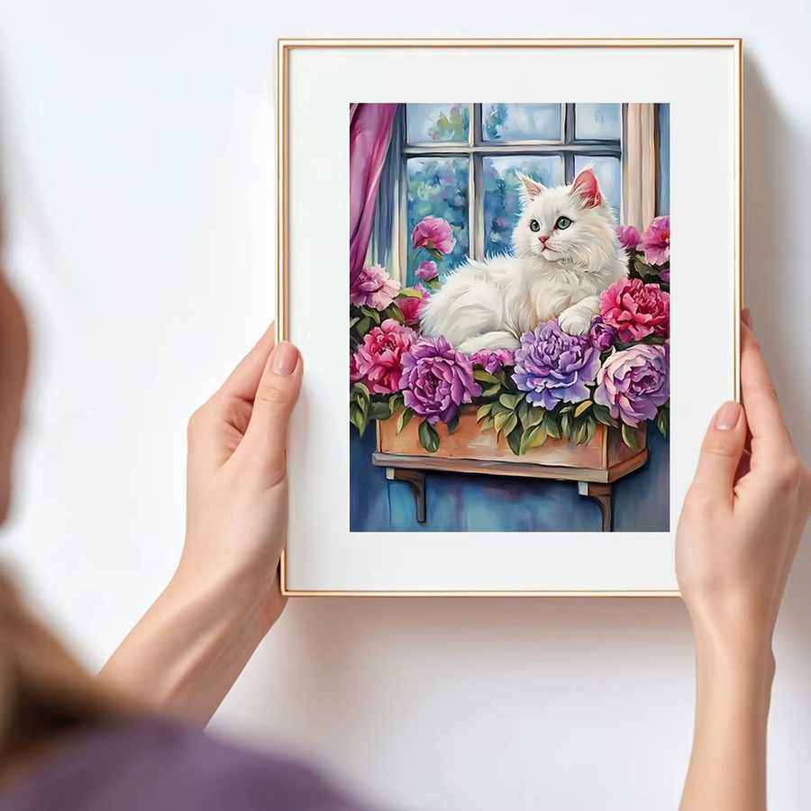 Huacan Diamantgemälde Set mit Katze und Blumen in Multicolour, B/H: 30,0 x 20,0 cm - Bild 3