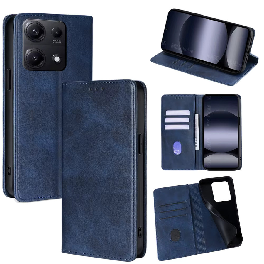 Xiaomi Redmi Note 14S 4G Leder Flip Brieftasche Schutzhülle in Blau mit Kartenfächern - Bild 2