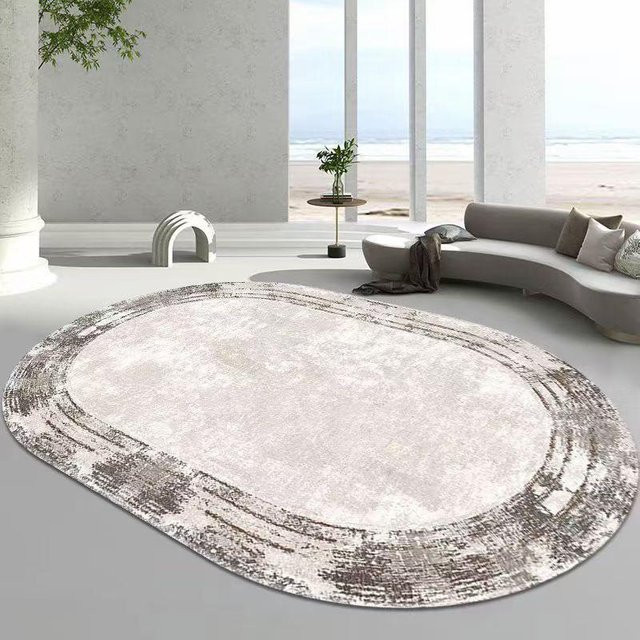 Ovaler Mode-Teppich von Wucifang Shoes in Beige, waschbar und rutschfest, modern abstraktes Design für Wohnzimmer, Schlafzimmer oder Balkon, B/T: 180 x 250 cm - Bild 1