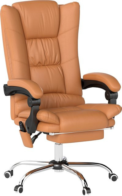Vinsetto Ergonomischer Chefsessel mit Vibrationsmassage und Lendenwärmer, Bürostuhl mit Liegefunktion, Fußstütze und Seitentasche, Hellbraun - Bild 1