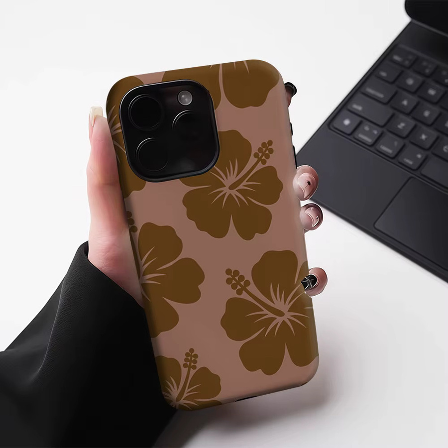 Potdemiel Magnetische Handyhülle Brown Tone Hibiscus für iPhone 17 16 15 14 13 Pro Max Plus Tough Case Double-Layer - Bild 4