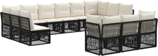 vidaXL Gartensofa-Set 13-teilig in Schwarz aus Poly-Rattan mit Polsterkissen und U-Form für Garten und Terrasse - Bild 1