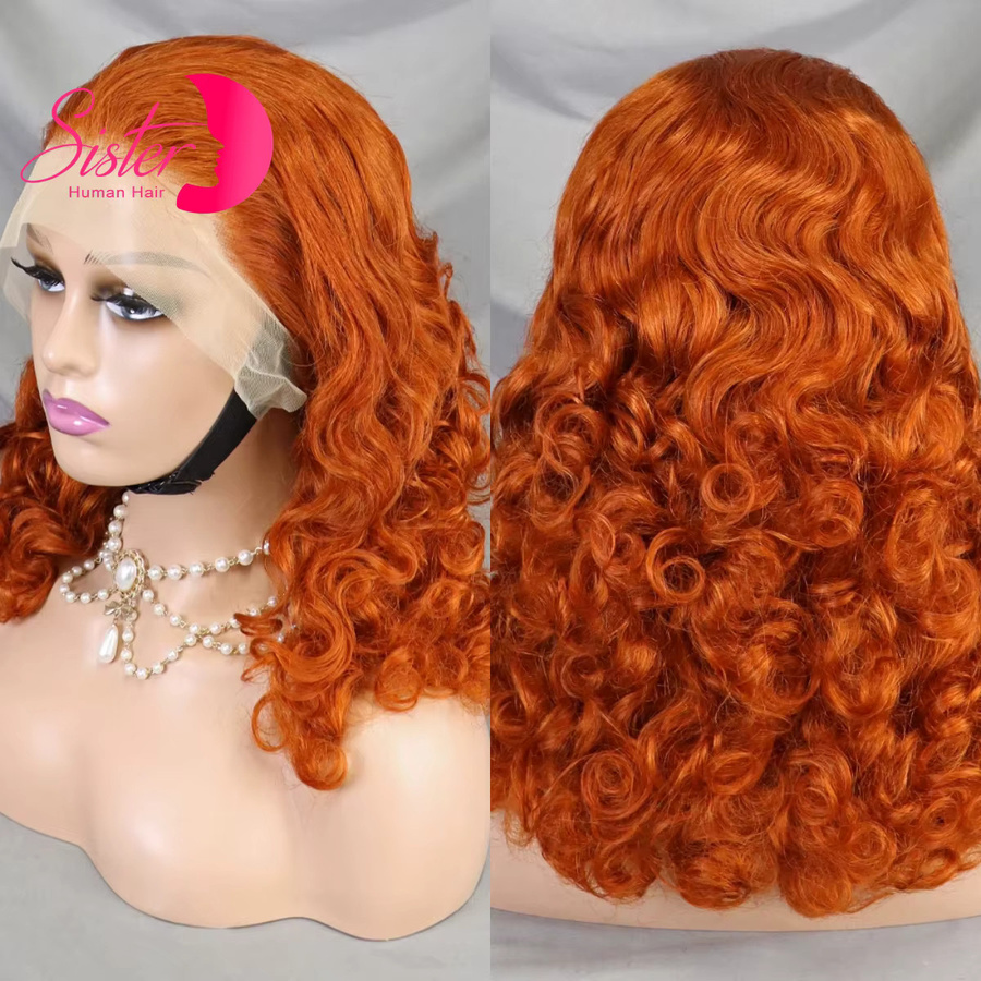 SISTER HAIR Echthaarperücke, Curly, Ingwer Orange, 13x4 Lace Frontal, Damen - Bild 3