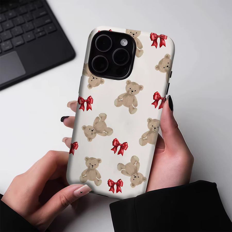 Potdemiel Teddy & Red Bow Magnetische Handyhülle für iPhone 17 16 15 14 13 Pro Max Plus, Robuste Doppel-Schicht-Hülle, Mehrfarbig - Bild 2