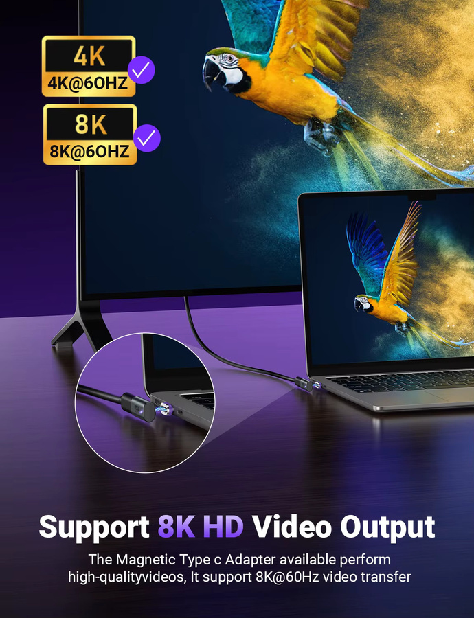 AUFU USB4.0 Magnetischer Adapter 24Pin 240W USB C auf Typ C Konverter mit 40Gbps Schnellladung und 8K Unterstützung kompatibel mit Thunderbolt 3 - Bild 4
