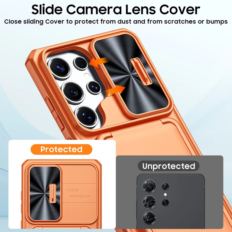 BANGZAO Handyhülle für Samsung Galaxy S25 Ultra mit Ständer, Kartenhalter mit RFID-Schutz und Kameralinsenabdeckung, Orange - Bild 5