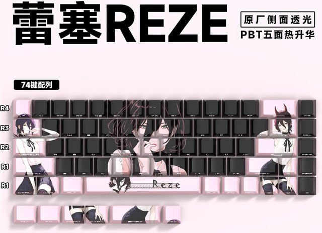 Pink Chainsaw Man Keycaps aus PBT mit Thermosublimationsdruck für 74 bis 129 Tasten von Market-5 - Bild 1