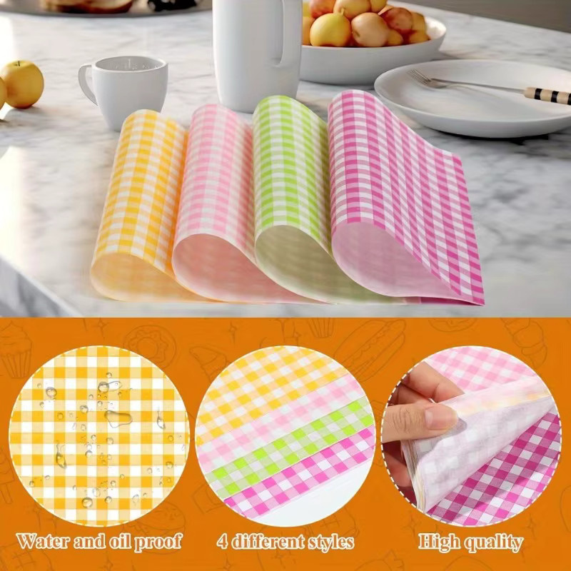 50 Stück kariertes Wachspapier in Multicolour, fettdichte und antihaftbeschichtete Lebensmittelverpackungen für Sandwiches, Burger und Deli-Produkte - Bild 2