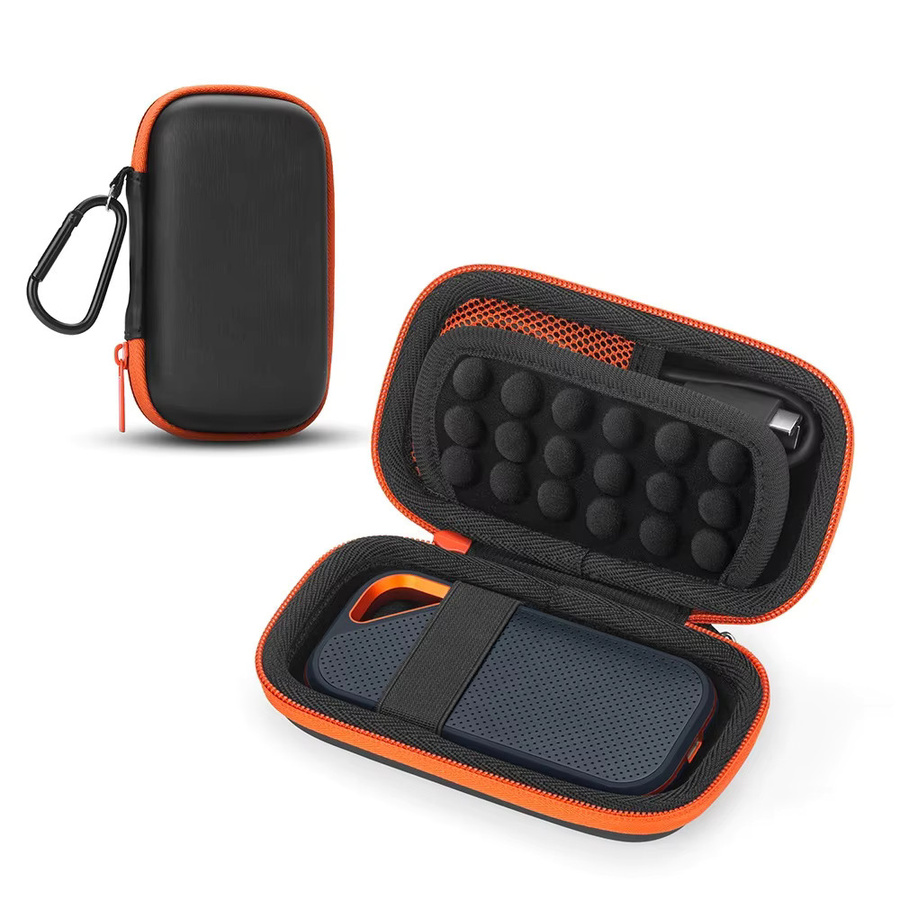 SanDisk Tragbarer Festplatten-Aufbewahrungskoffer aus stoßfester Hart-EVA-Hülle mit wasserdichter Netztasche und festem Riemen, Schwarz - Bild 4