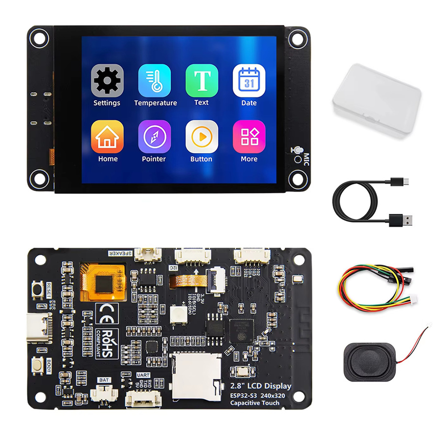 SHCHV ESP32-S3 Entwicklungsboard mit 2,8 Zoll IPS Touchscreen Smart Display, WiFi, Bluetooth und USB-C in Schwarz - Bild 1