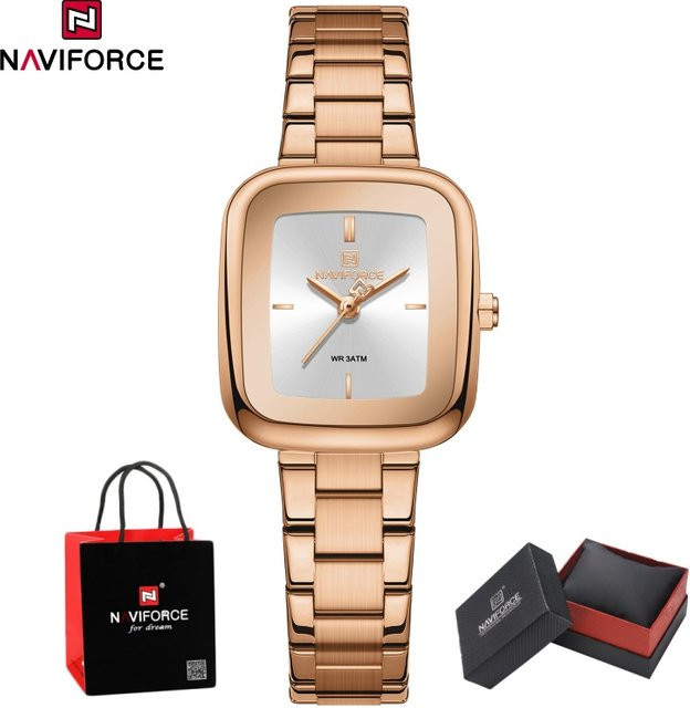 NAVIFORCE Armbanduhr, Quarz, Edelstahl, Eckig, Roségold, Damen - Bild 1