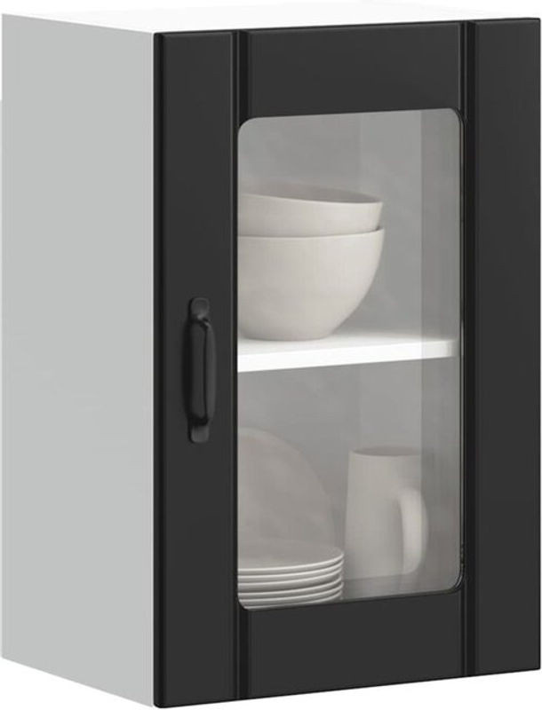 Küchen-Hängeschrank Lucca mit Glastür von vidaxl in Schwarz aus Holzwerkstoff und Glas mit 2 Drehtüren, B: 60 cm, H: 40 cm, T: 31 cm - Bild 1