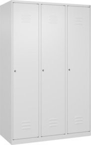 C+P Spind Classic PLUS Garderobenschrank mit 3 Abteilen, Farbe Weiß, H x B x T: 185 x 120 x 50 cm, mit Zylinderschloss und 4 Garderobenhaken - Bild 1