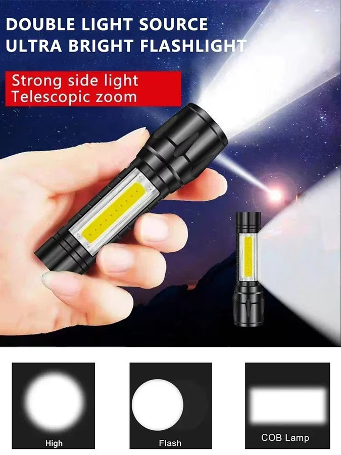 BALDR Mini wiederaufladbare LED-Taschenlampe mit COB und XPE, zoombares Licht in Schwarz - Bild 7